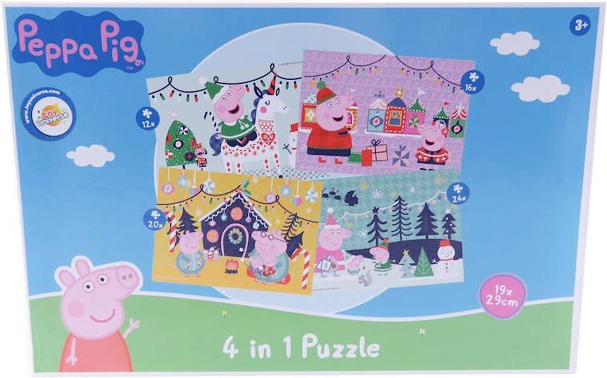 Van der Doelen Peppa Pig - Puzzle de Noël 4 en 1 - 12 à 24 pièces