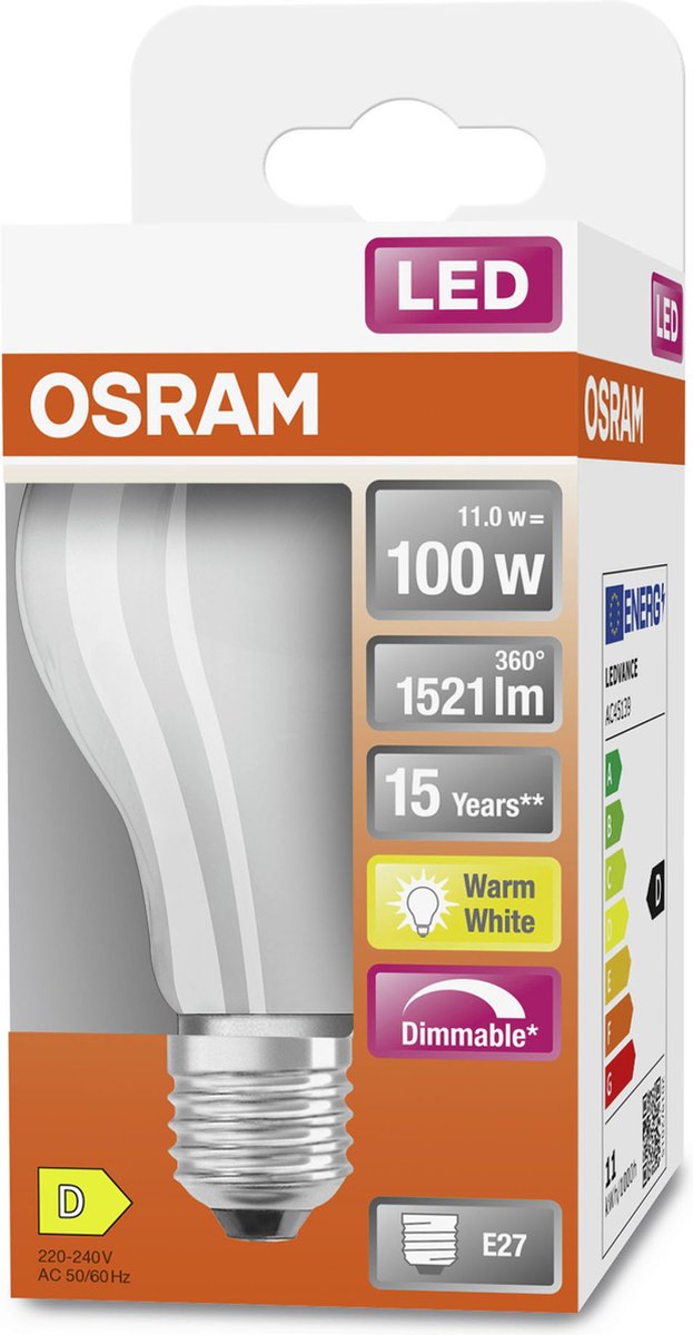 Osram 4058075245860 led-lamp energielabel d (a - g) e27 peer 11 w = 100 w warmwit (ø x l) 70 mm x 133 mm 1 stuk(s)