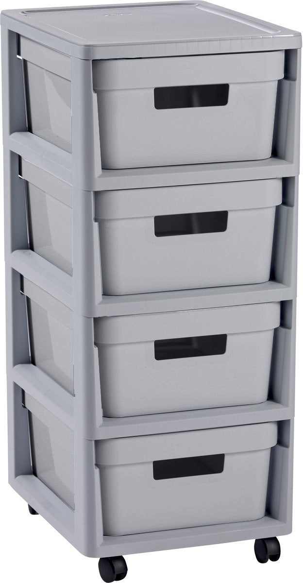Système de tiroirs Curver infinity - 4 tiroirs de 11l - avec roulettes - 36x30×66 cm - gris