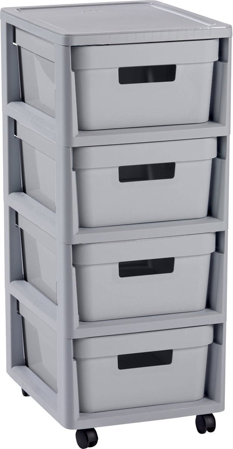 Système de tiroirs Curver infinity - 4 tiroirs de 11l - avec roulettes - 36x30×66 cm - gris