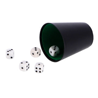 Jeu de dés de marque privée Osa complet avec 5 dés, un gobelet à dés et un bloc de score sur blister