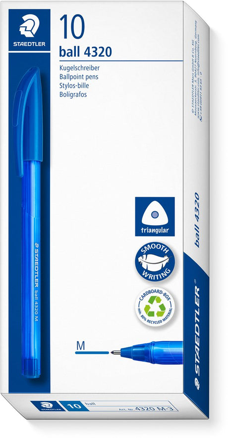 Staedtler ball 4320 - stylo à bille triangulaire - bleu - moyen - boîte de 10 pièces
