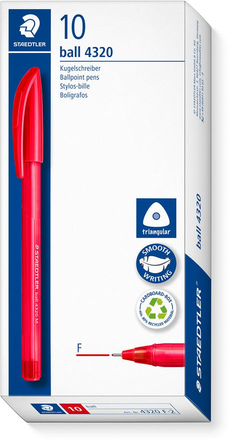 Staedtler ball 4320 - stylo à bille triangulaire - rouge - fin - boîte de 10 pièces