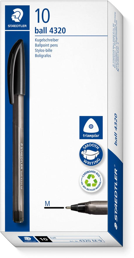 Staedtler ball 4320 - triangular ballpoint pen - black- medium - box of 10 pieces