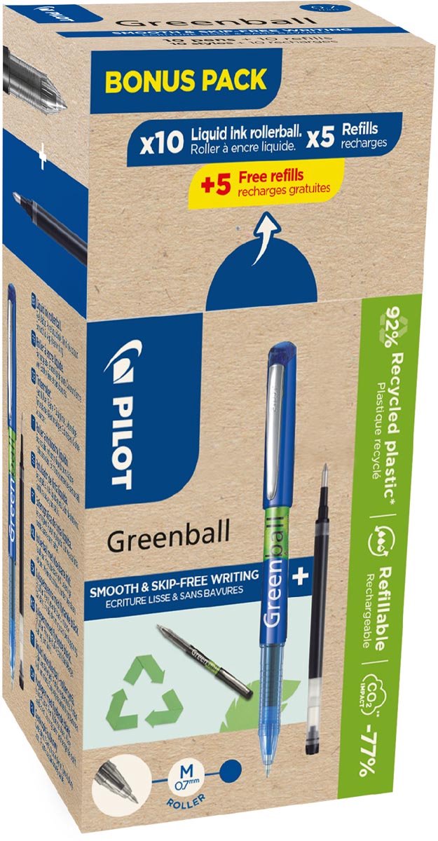 Rouleau pilote greenball | point moyen | 10 rouleaux + 10 recharges | moyen | bleu