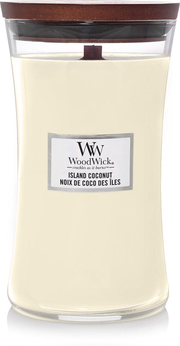 Grande bougie parfumée Woodwick hourglass - noix de coco des îles - 130 heures de combustion
