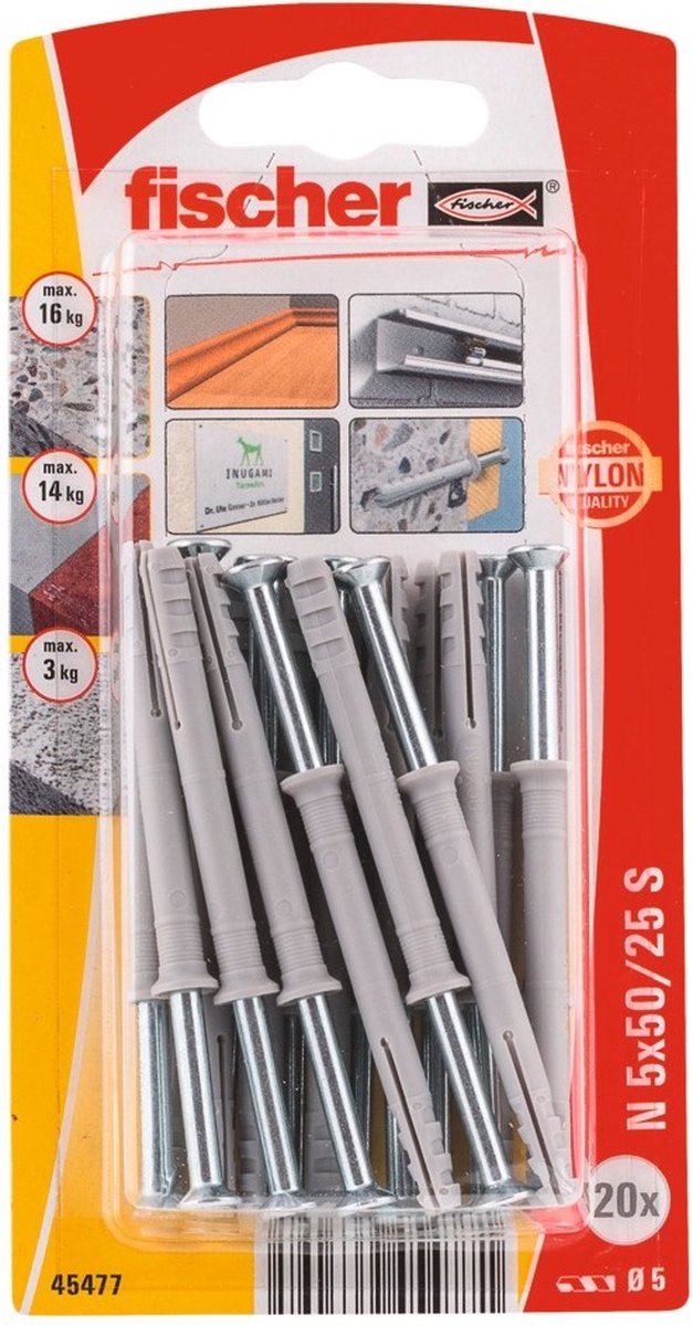 Fischer 045477 n 5 x 50 25 s k nv bouchon à clous 50 mm 5 mm 1 jeu(s)
