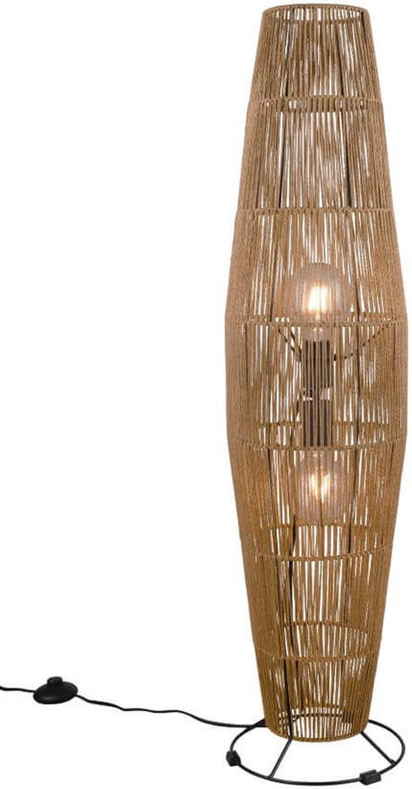 Rl live your light reality miki - lampadaire - marron - excl. 2x e27 40w - interrupteur au pied - sisal naturel
