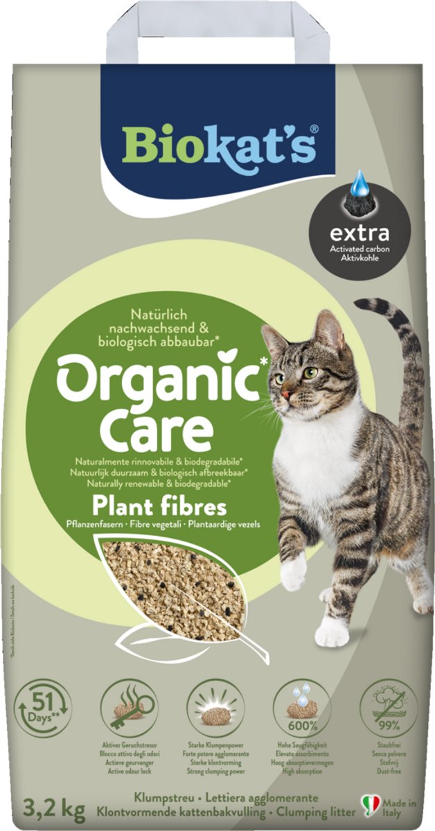Biokat's soin bio fibres végétales extra - 3,2 kg - litière pour chat - agglomérante - sans odeur