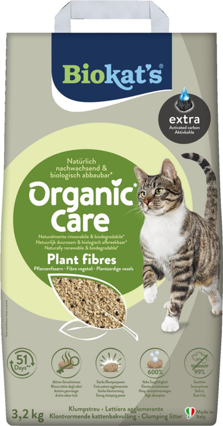 Biokat's soin bio fibres végétales extra - 3,2 kg - litière pour chat - agglomérante - sans odeur