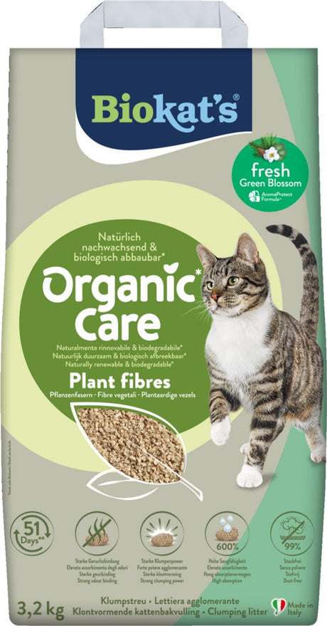 Biokat's soin bio fibres végétales fraîches - 3,2 kg - litière pour chat - agglomérante - avec parfum