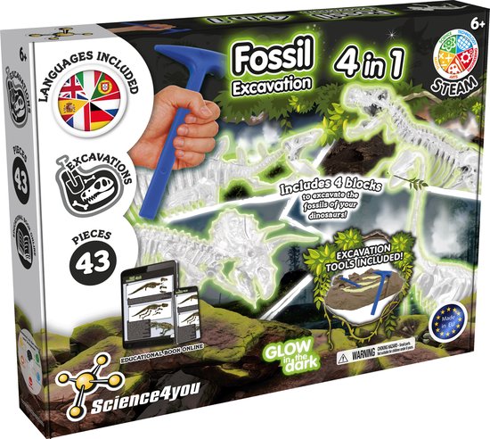 Science 4 vous sculptez des fossiles ensemble 4 en 1 qui brillent dans le noir