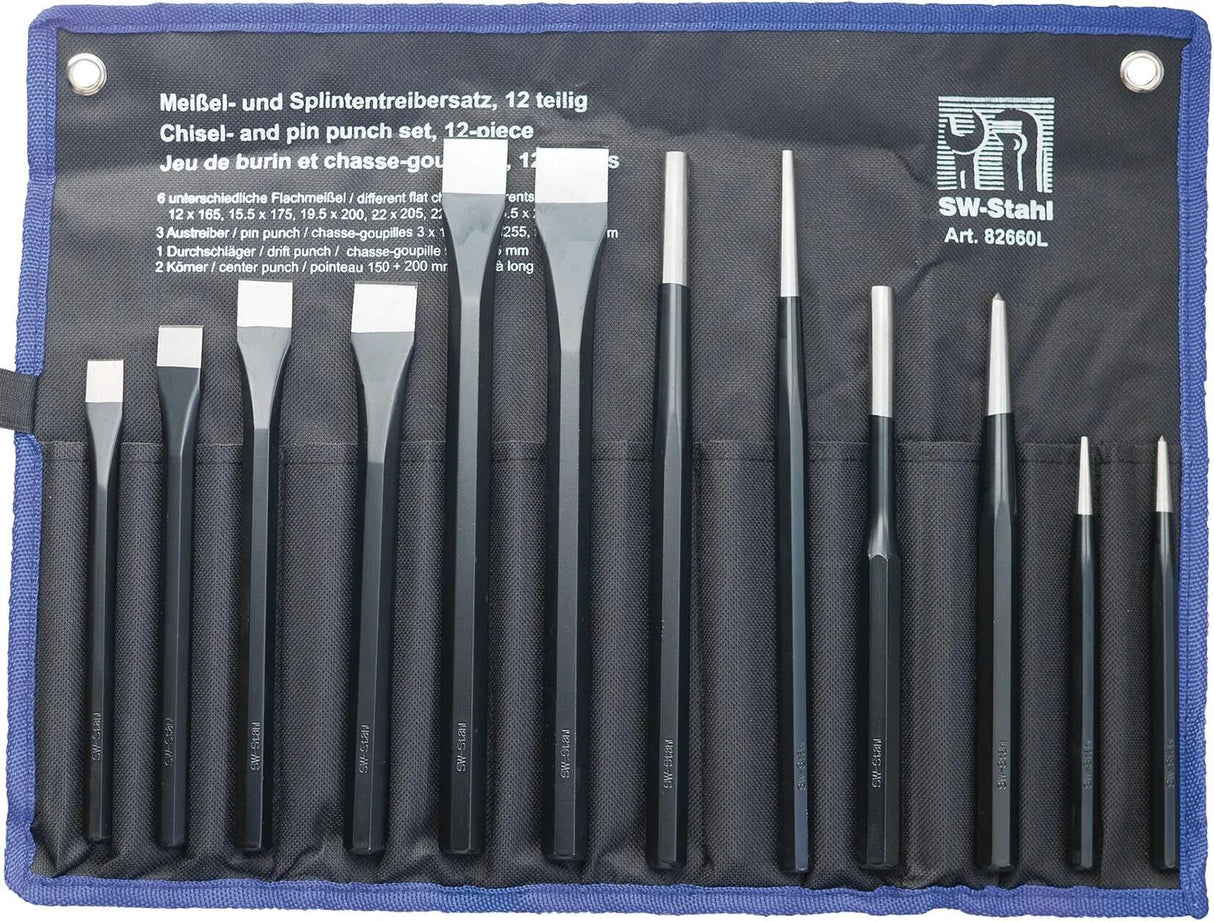 SW Stahl Jeu d'outils à percussion SW-Stahl 82660L Jeu de poinçons à burins 12 pièces.