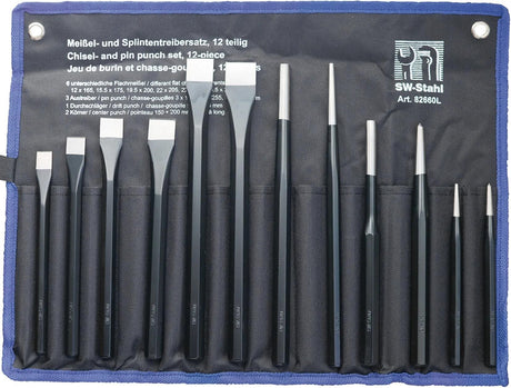 SW Stahl Jeu d'outils à percussion SW-Stahl 82660L Jeu de poinçons à burins 12 pièces.