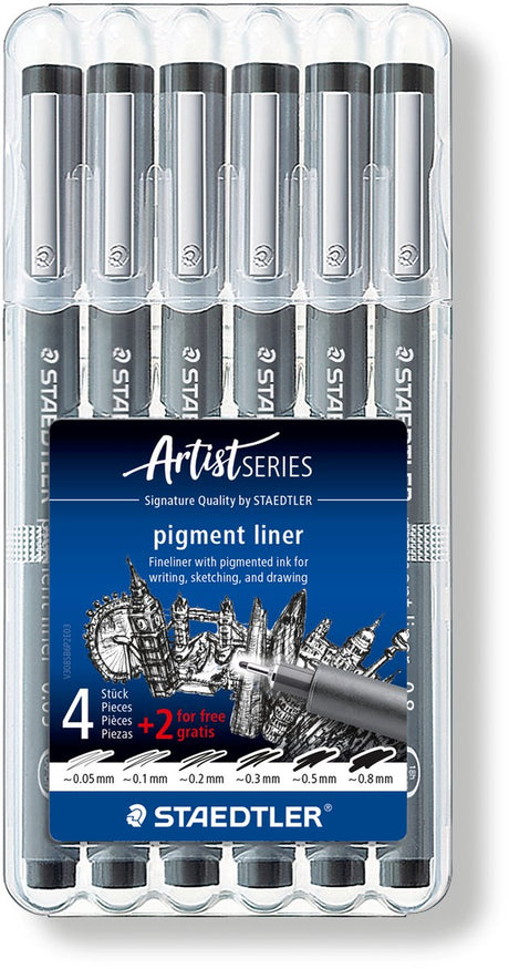 Staedtler - série artiste - pigment liner - coffret promo 6 pcs (4 + 2 gratuits)