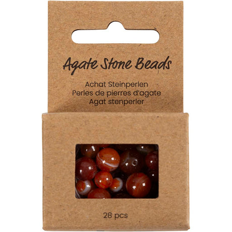 Perles d'agate Creativ Company, d 6+8+10 mm, diamètre du trou 0,9-1 mm, env. 28 pièces, orange brûlé, rouge, 28 pièces 1 boîte