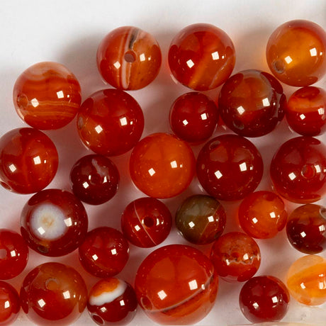 Perles d'agate Creativ Company, d 6+8+10 mm, diamètre du trou 0,9-1 mm, env. 28 pièces, orange brûlé, rouge, 28 pièces 1 boîte