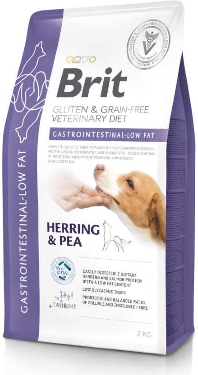 Chien de régime vétérinaire Brit - sans céréales - gastro-intestinal faible en gras - 2 kg
