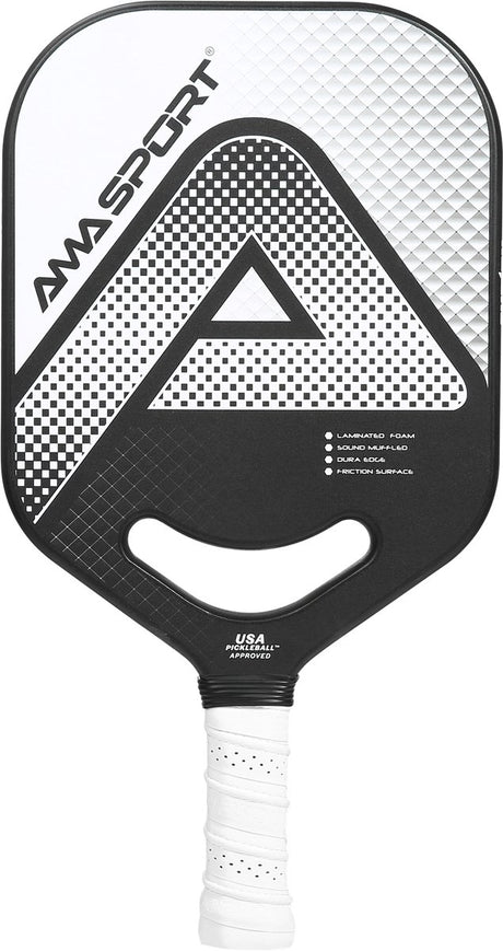 Pagaie de pickleball Ama sport pp002-c1s argent noir – surface graphite – noyau 20 mm – gorge dynamique aéro-duraedge air –