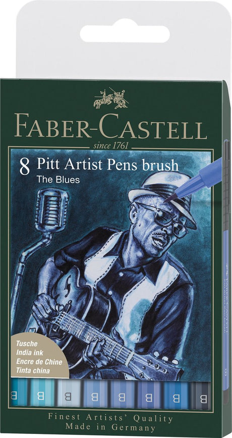 Stylo à dessin Faber-castell - stylo d'artiste Pitt - 8 pièces - bleus - fc-167173