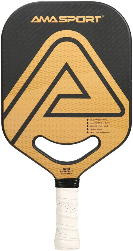 Pagaie de pickleball Ama sport pp002-3kg or noir – surface carbone 3k – noyau 20 mm – gorge dynamique aéro-duraedge air –