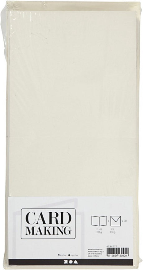 Cartes et enveloppes d'entreprise Creativ, format carte 15x15 cm, format enveloppe 16x16 cm, 110+220 gr, blanc cassé, 50 set 1 boîte