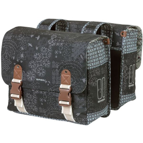 Basil Bohème Double Bicycle Bag - Black - 35L - Water -repellent - Détails d'apprentissage de l'art