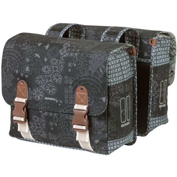 Basil Bohème Double Bicycle Bag - Black - 35L - Water -repellent - Détails d'apprentissage de l'art