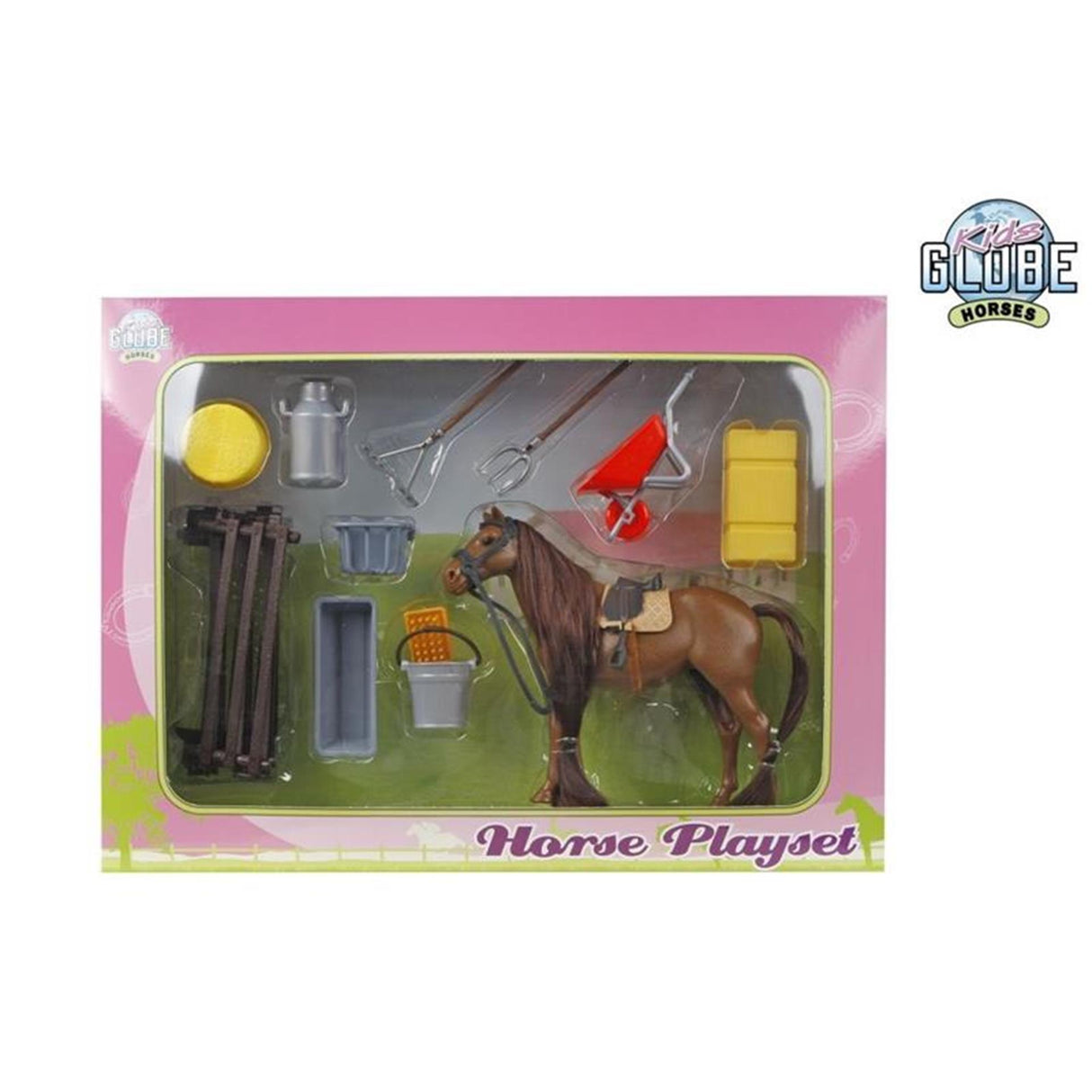 Kids Globe Play set avec des chevaux et des accessoires, 13 cm
