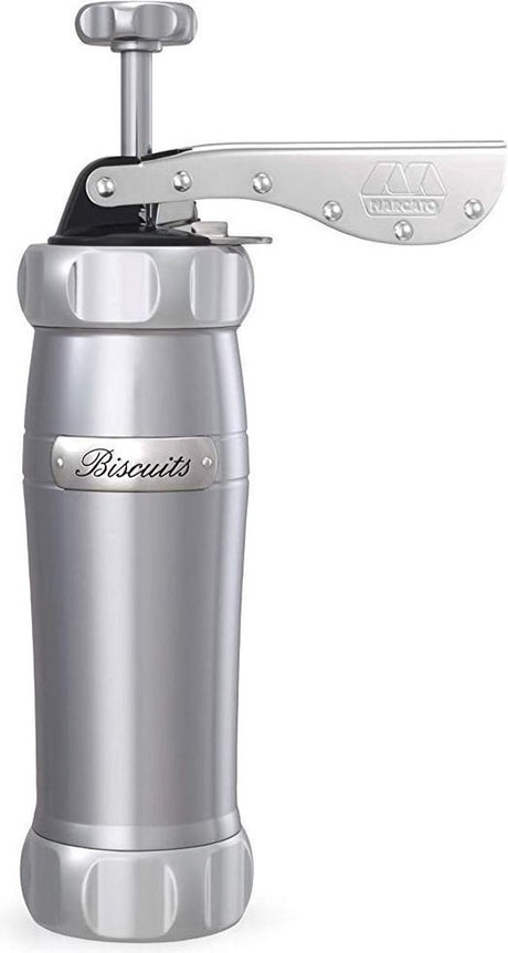 Presse à biscuits Marcato Atlas Deluxe Cookie Maker avec 20 modèles en aluminium - argent