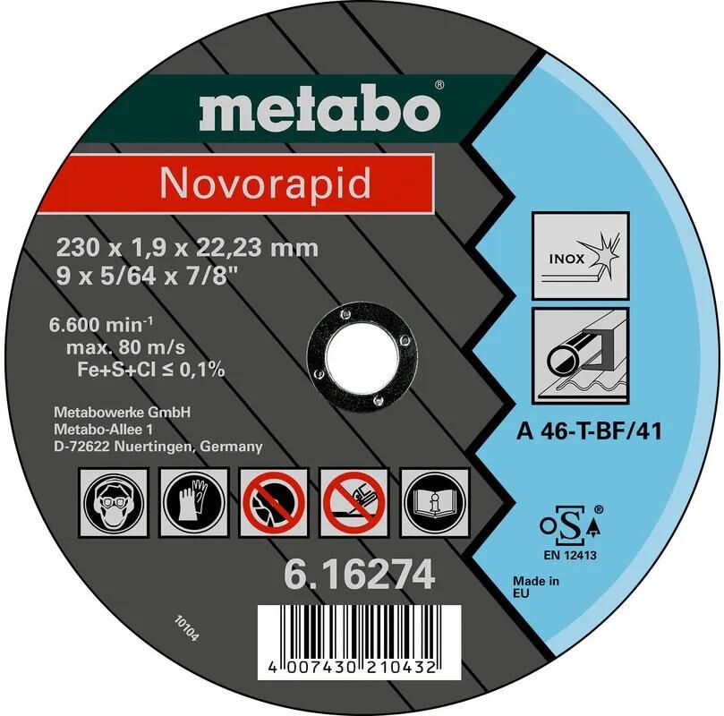 Disque à tronçonner Metabo disques à tronçonner novorapid 115x1,0x22