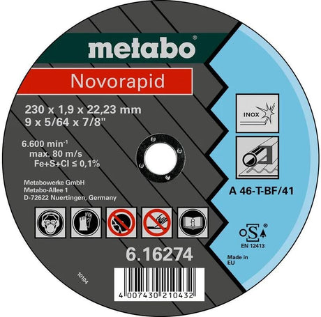 Disque à tronçonner Metabo disques à tronçonner novorapid 115x1,0x22