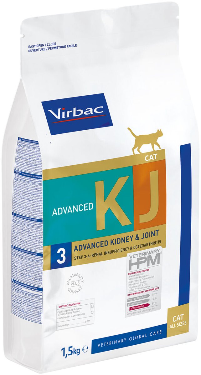 Virbac vétérinaire hpm diététique chat - articulation rénale avancée - 1,5 kg