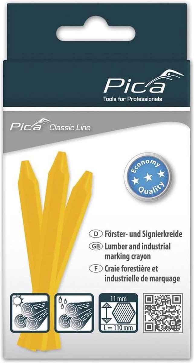 Pica 591 44 craie de marquage eco - 11x110mm - 12 pièces - jaune