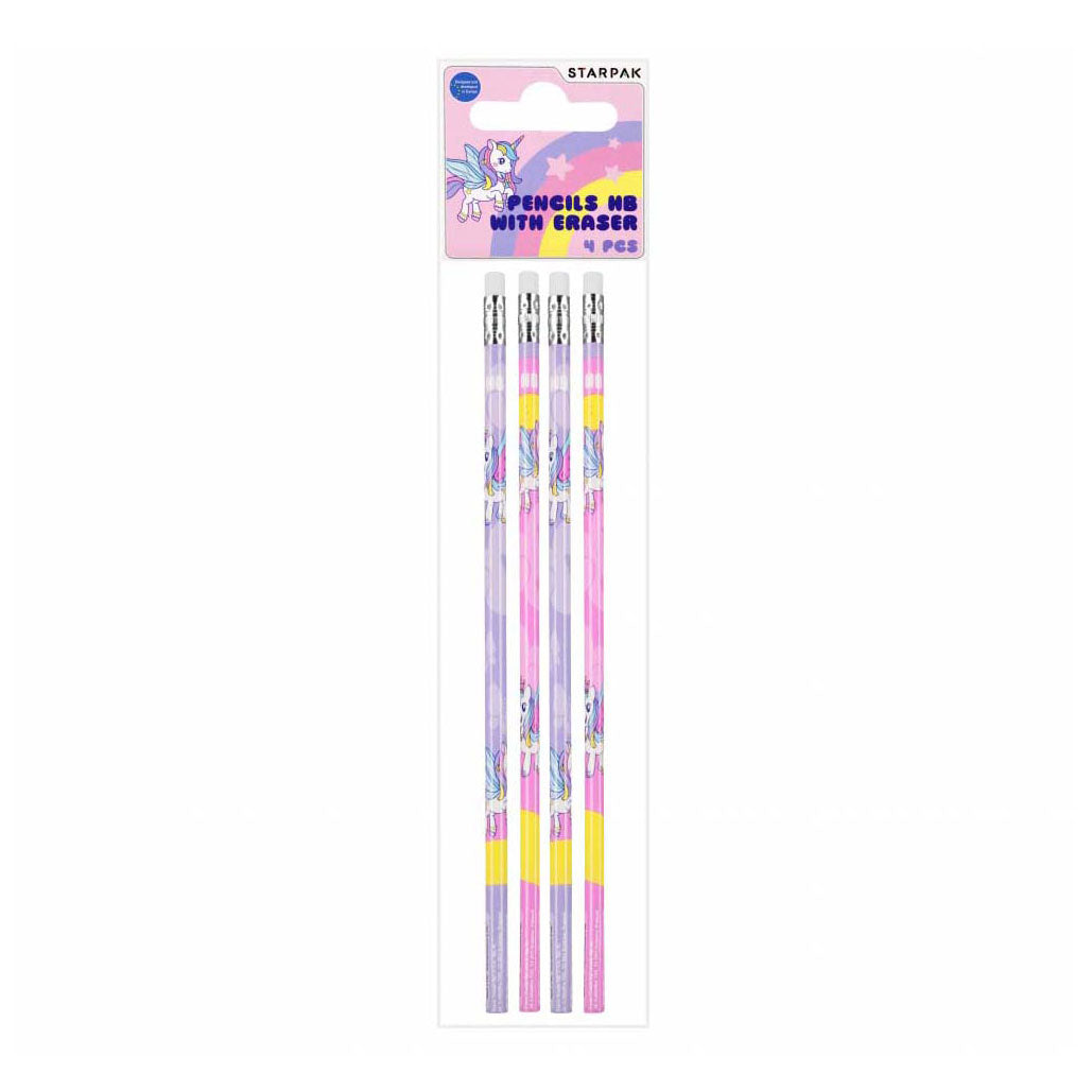 Crayon HB avec gomme licorne, 4 pcs.