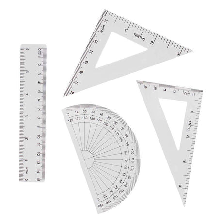 Jeu de géométrie 15 cm, 4 pièces.