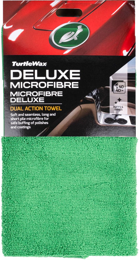 Turtle Wax Deluxe Microfibre double action - Chiffon en microfibre super doux et sans bords - Pour appliquer et enlever les vernis et cires en spray - Séchage des surfaces intérieures et extérieures - 40 x 40 cm