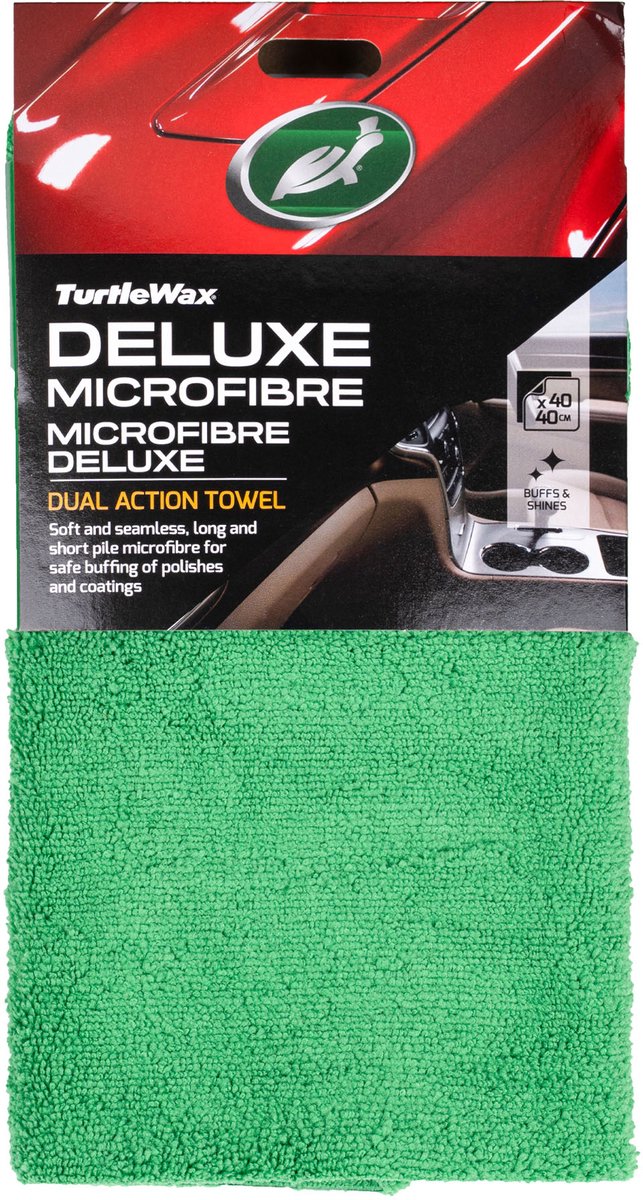 Turtle Wax Deluxe Microfibre double action - Chiffon en microfibre super doux et sans bords - Pour appliquer et enlever les vernis et cires en spray - Séchage des surfaces intérieures et extérieures - 40 x 40 cm