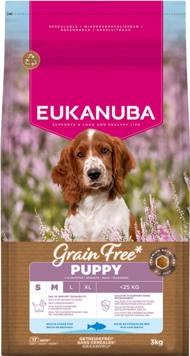 Eukanuba chiot sans céréales petit poisson de mer moyen large - nourriture pour chien - 3 kg