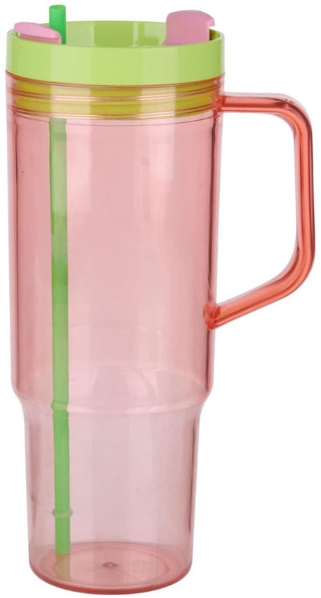 Alpina beker met rietje en handvat 750ml – tumbler – roze