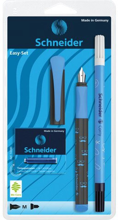 Schneider instruments d'écriture ensemble de stylos à plume Schneider - facile - bleu - ensemble de stylos à plume - gomme à encre - cartouches d'encre - s-74390