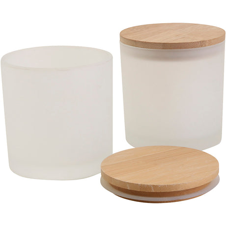 Bocaux en verre avec couvercles en bois, h : 9 cm, d 8 cm, taille 8 cm, 315 ml, 12 pièces 1 boîte