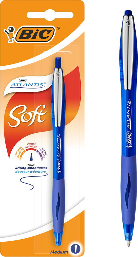 Stylo à bille souple Bic Atlantis avec système de clic - bleu - paquet de 1 pièce - pointe moyenne 1 mm