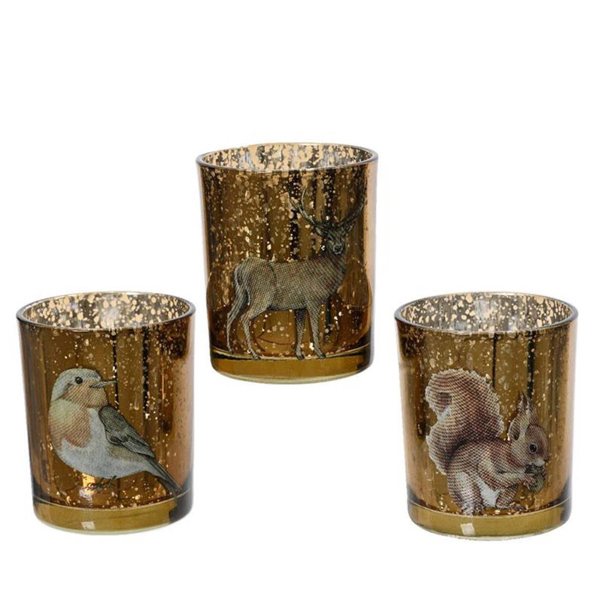 Photophore Decoris en verre avec animaux doré