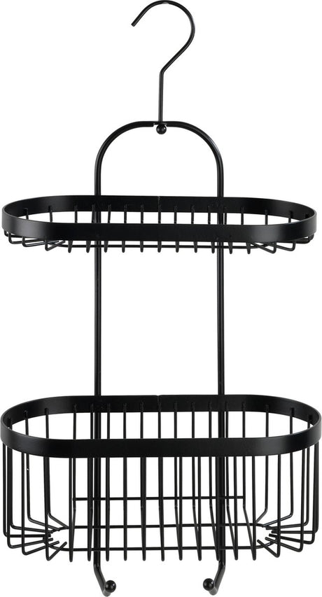 Wenko support de douche 2 couches classic plus noir noir mat 26x47cm - sans perçage - support de douche suspendu - panier de douche - support de douche suspendu