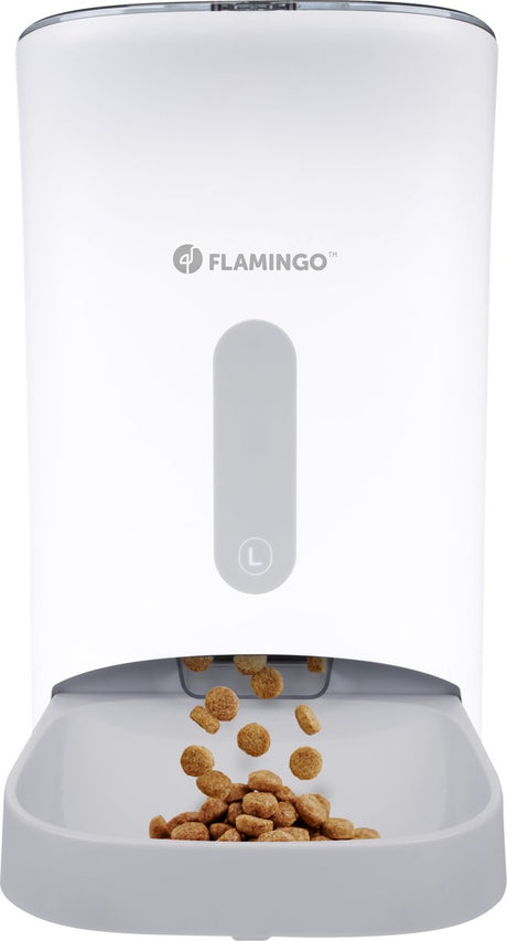 Barre de nourriture automatique pour chien et chat Flamingo – mangeoire automatique – avec fonction minuterie – 4,5 l – modèle odion – blanc
