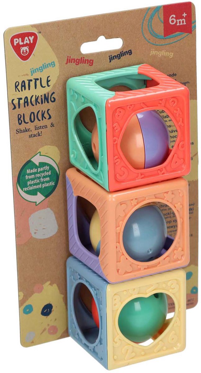 Blocs empilables Playgo avec hochet - 3 pièces.