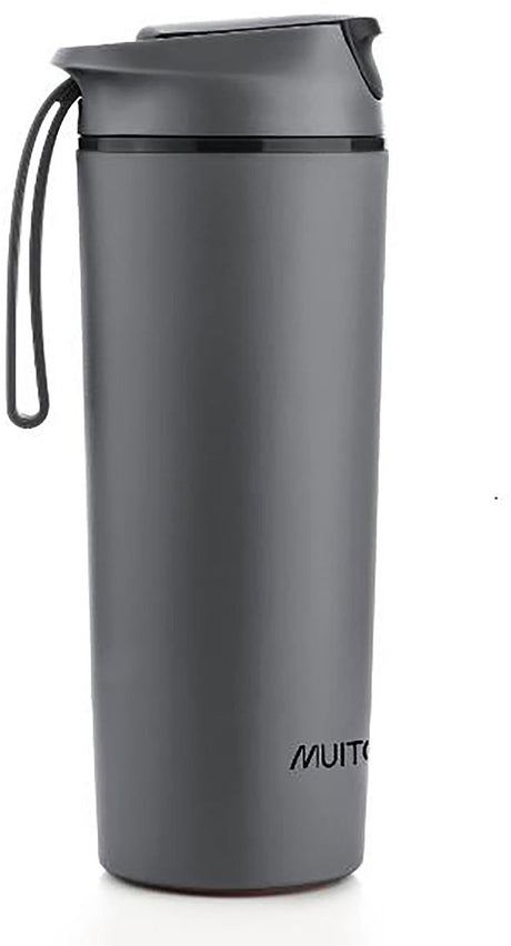 Bouteille d'eau Muitomas Never Fall Down - Système de ventouse anti-chute - Poignée antidérapante - Construction thermique - 450 ml - Noir