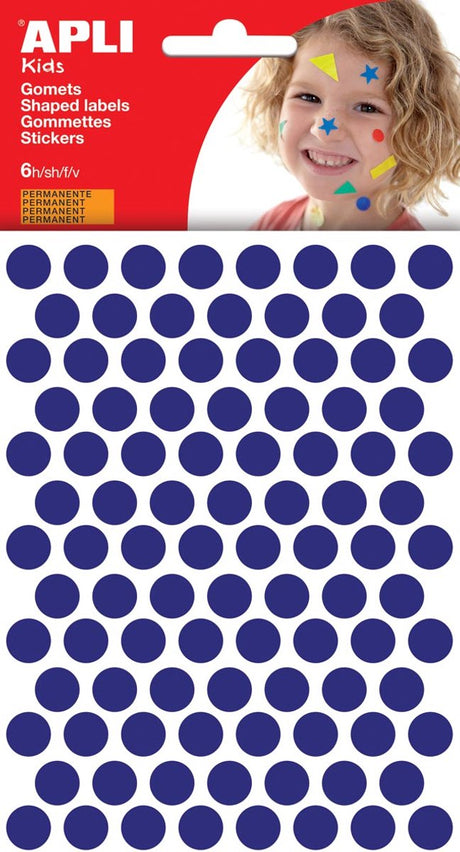 Autocollants pour enfants Apli | diamètre du cercle 10 | 5mm | blister de 528 pièces | bleu