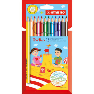 Stabilo trio épais - crayons de couleur triangulaires avec noyau extra épais 4,2 mm - étui de 12 couleurs